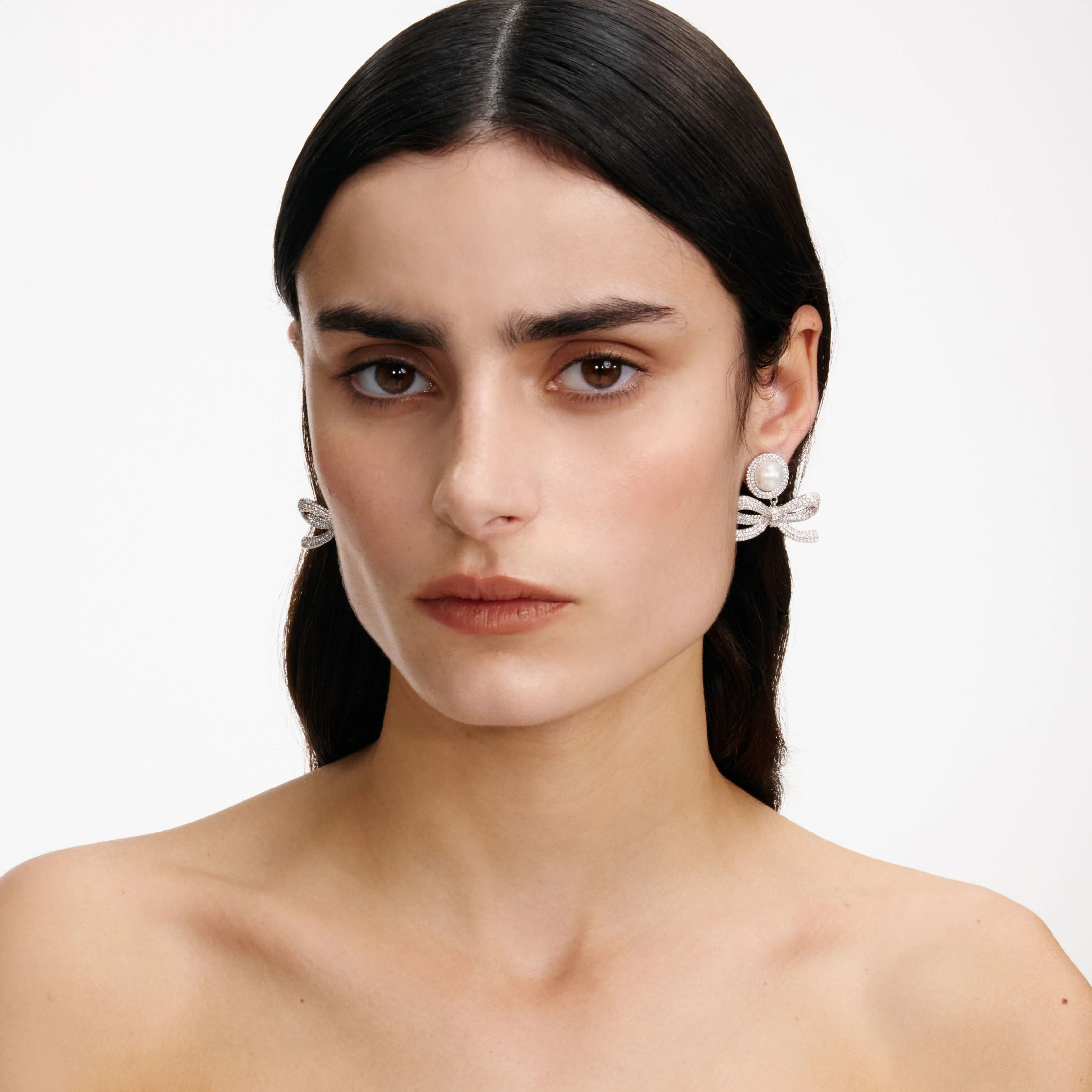 Silver Pearl Bow Drop Earrings - Image 4