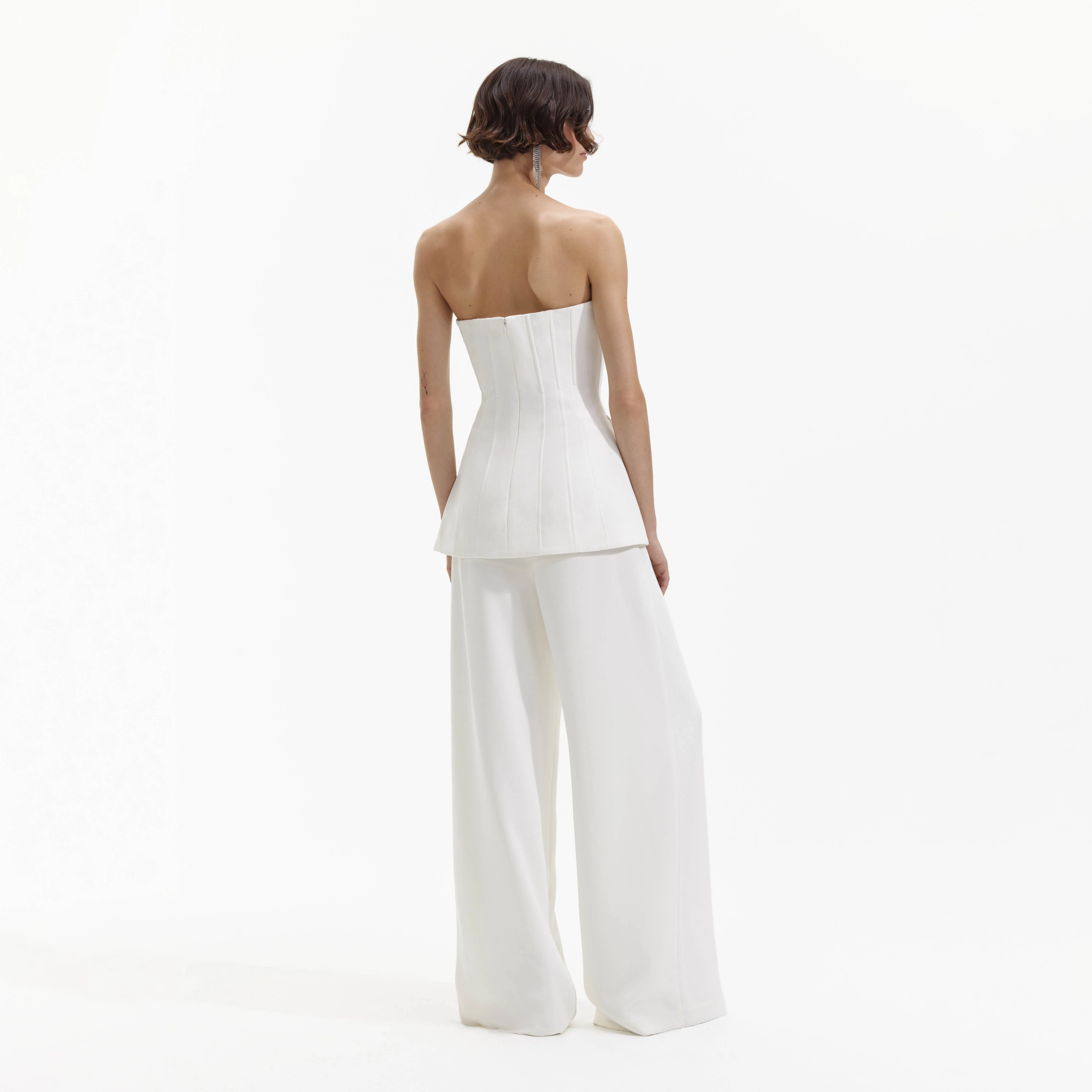 White Bandeau Crepe Jumpsuit - Image 3