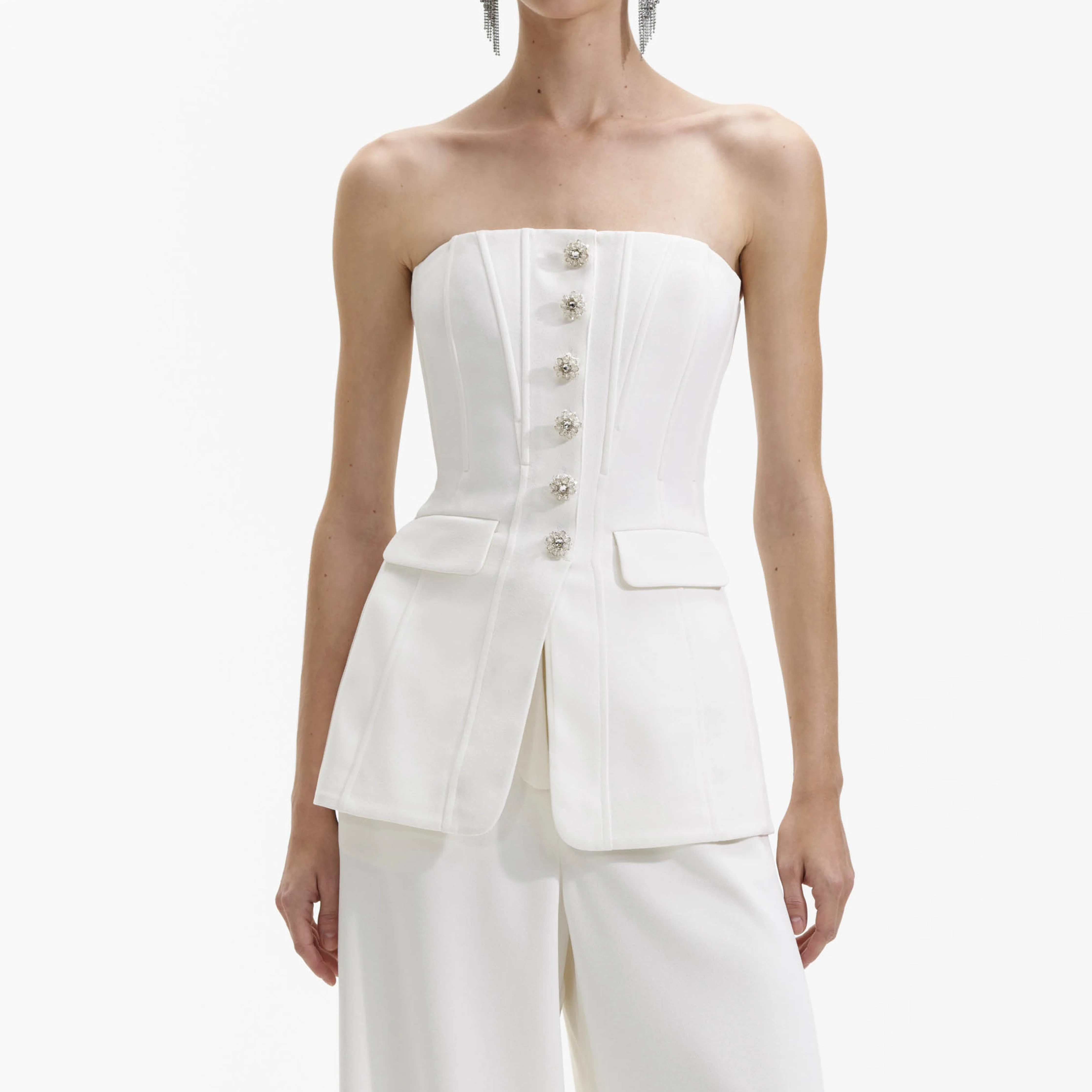 White Bandeau Crepe Jumpsuit - Image 4