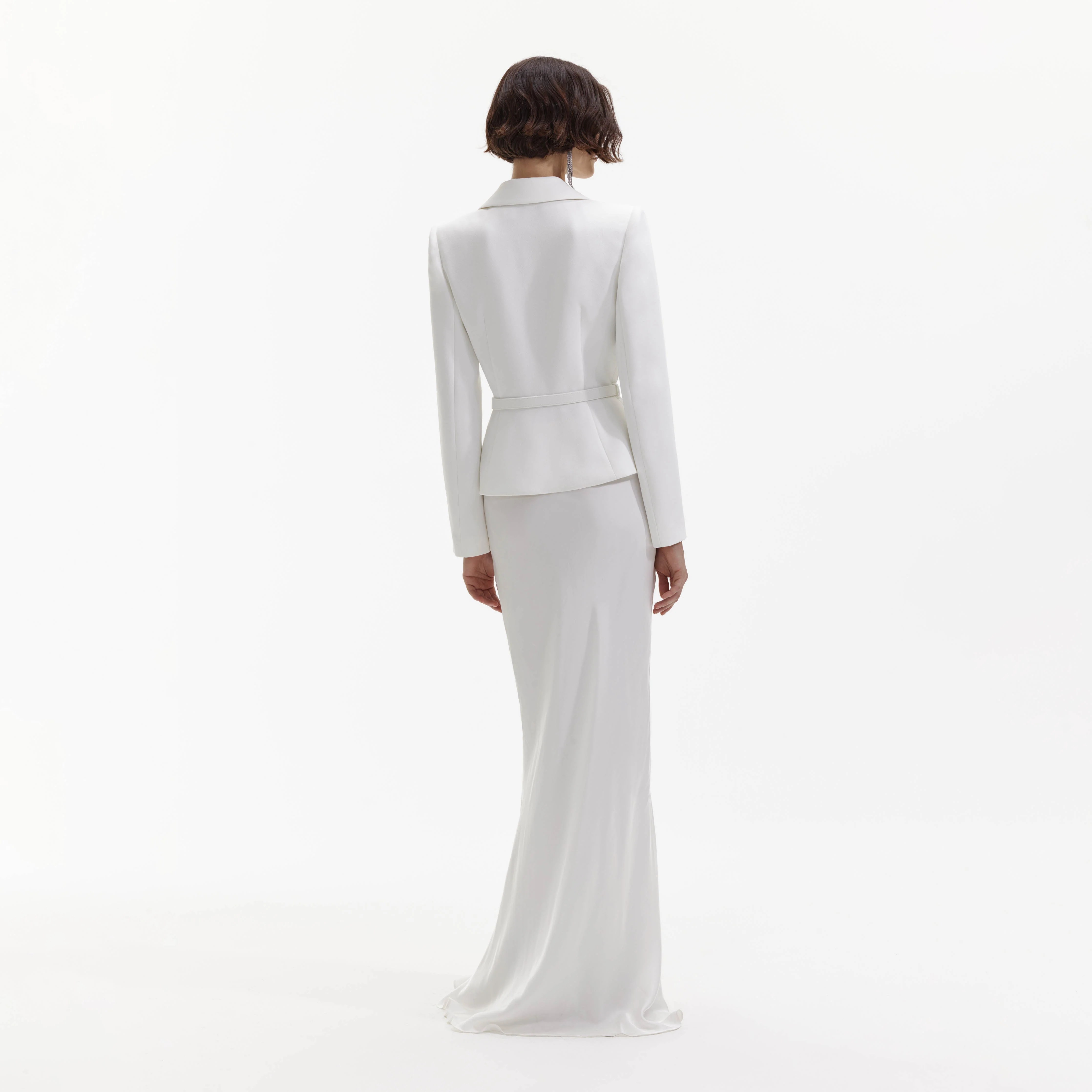 White Crepe Tailored Maxi Dress - Image 3