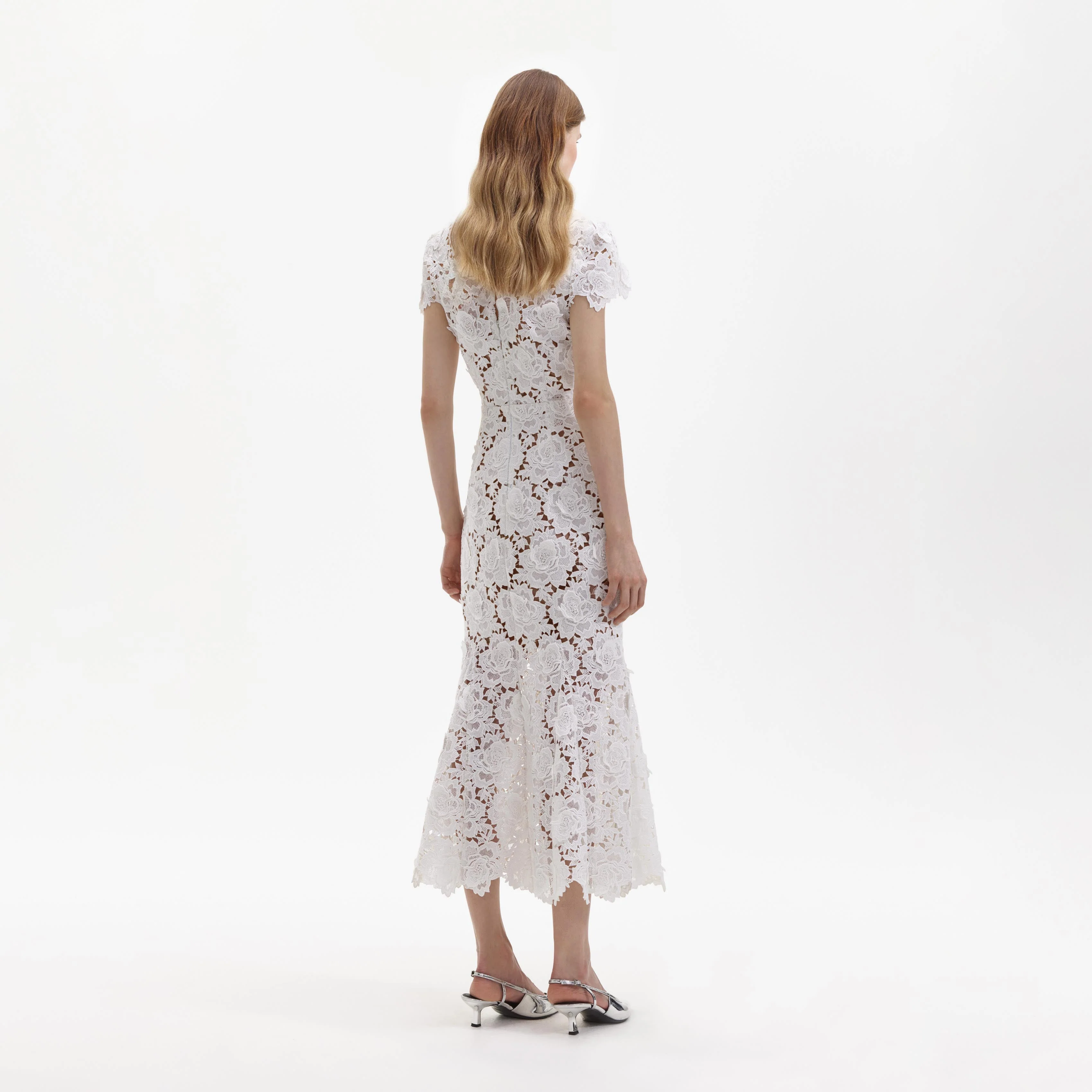 White Flower Lace Midi Dress - Image 3